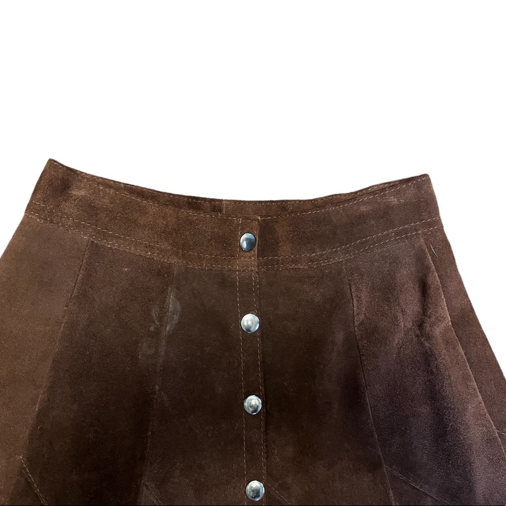 Vintage 1970 Bergman’s brown leather suede A line pleated  button front … - Picture 5 of 12